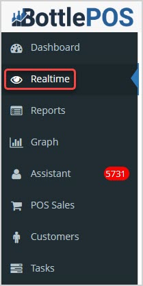 Image showing the main menu of the Bottle POS Admin with the Realtime tool highlighted.
