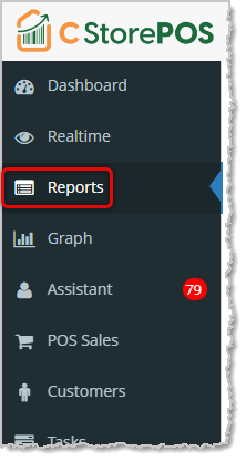 Image showing the main menu of the C-Store POS Admin app with the Reports area highlighted.