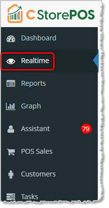 Image showing the main menu of the C-Store POS Admin with the Realtime tool highlighted.