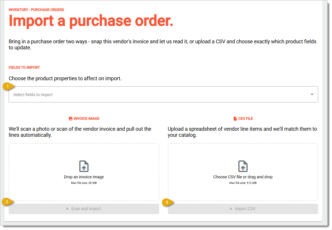 Image showing the steps to upload a custom Purchase Order template in the Back End of the IT Retail system.
