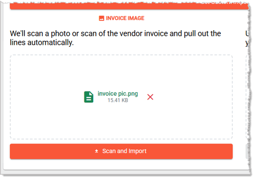 Image showing an uploaded image file for a Purchase Order import in the IT Retail system back end.