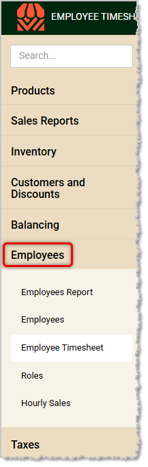 Image showing the Employees menu of the POS system's Back End.