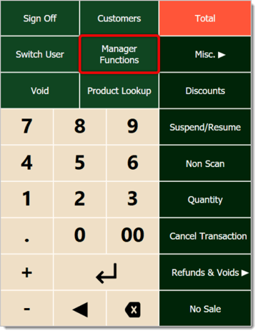 Image highlighting the Manager Functions button in the Front End.