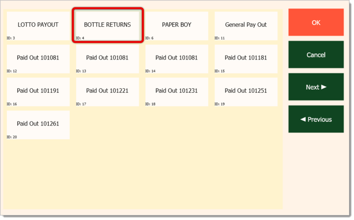 Image highlighting the Bottle Return pay out button in the Front End.