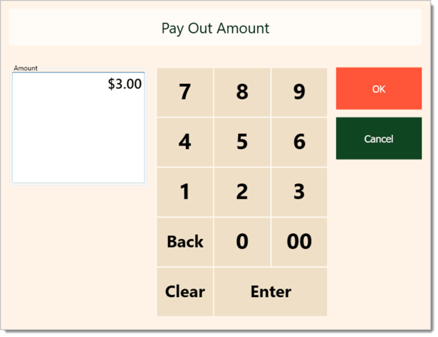 Image of the Pay Out Amount window in the Front End.
