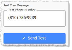 Image showing the Test Message feature of the Bulk SMS page of the system's Back End.