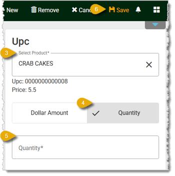 Image showing the fields of the UPC Trigger menu and the Save button.