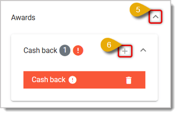Image of the Cash Back Awards menu.