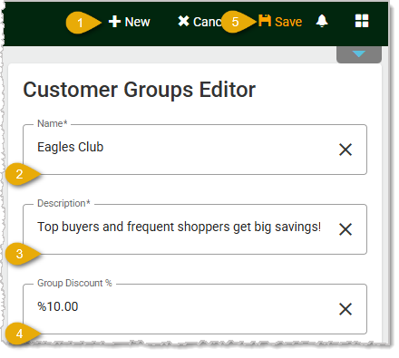 Image showing the steps to create a new customer group in the back end of the system.