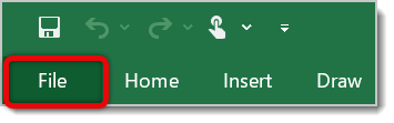 Image highlighting the File tab in Excel.