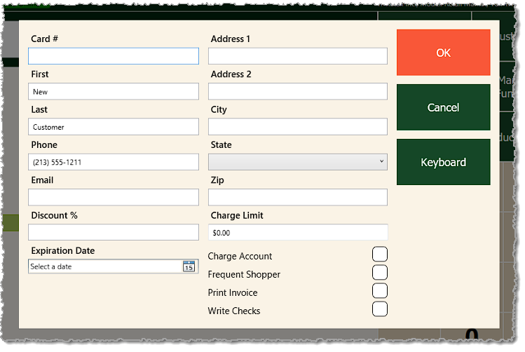 Image showing the Edit Customer window in the Front End of the IT Retail system.
