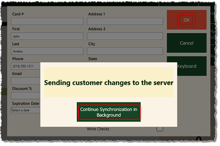 Image showing the sync in background option when updating a customer's data in the Front End of the IT Retail system.