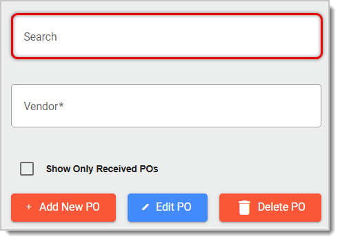 Image of the Search bar in the Purchase Orders page.