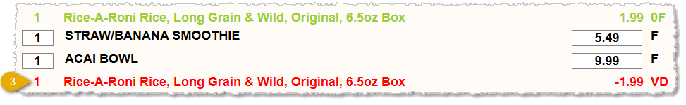Image showing a voided item in the Markt POS Front End.