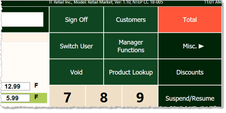 Image showing the Total button used to move to transaction payment in the Front End.