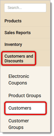 Image of the Back End left-hand panel. Customers and Discounts, along with Customers, are highlighted.