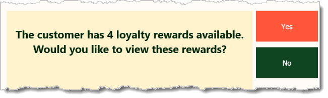 Image of the window asking the cashier if they want to view available customer loyalty rewards.