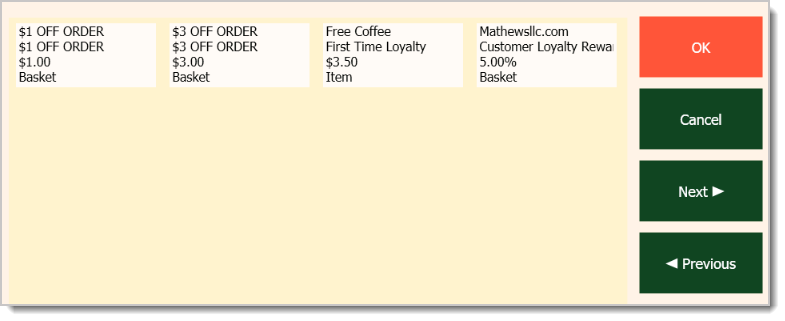 Image of the window displaying available loyalty rewards.