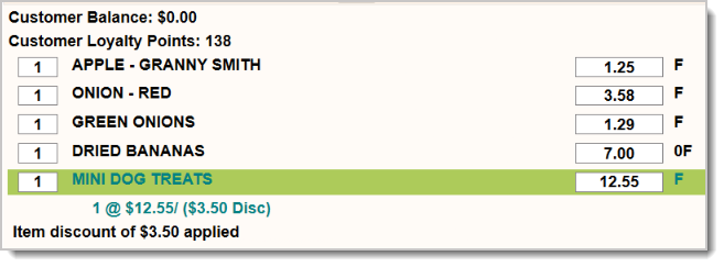 Image showing the Loyalty Reward applied to an item on the Front End.