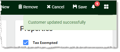 Image showing the successful setting of tax exemption for a customer in the system's back end.