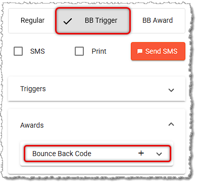 Image showing how to configure a bounce back trigger coupon in the system.