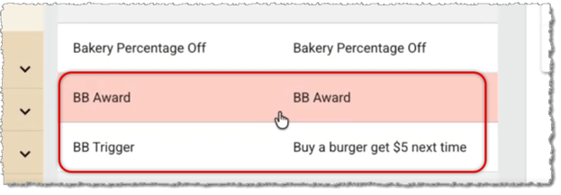 Image showing example bounce back trigger and award coupons in the system.