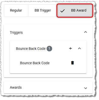 Image showing the configuration of a bounce back award coupon in the system.