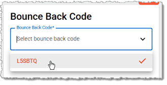 Image showing how to enter a bounce back code for the trigger of a bounce back award coupon in the system.