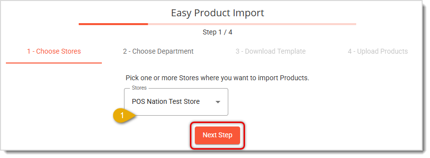 Image showing the store selection step of the Easy Import tool in the Back End.