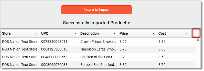Image showing the successfully imported products via the Easy Import tool in the system.