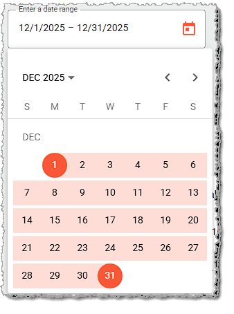 Image showing the date range picker in the electronic journal page of the balancing area of the system's back end.