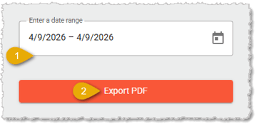 Image showing date range selection and export steps for generating an End of Day report in the POS Back End.