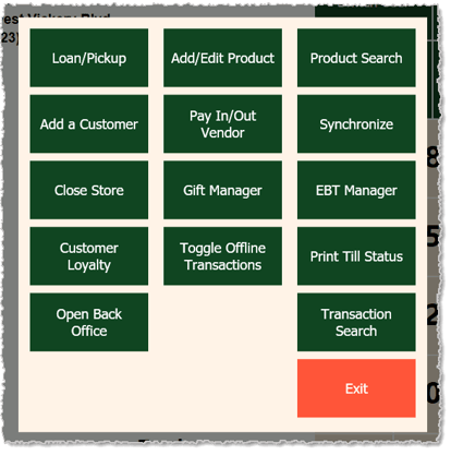 Image showing the manager functions of the Markt POS Front End.