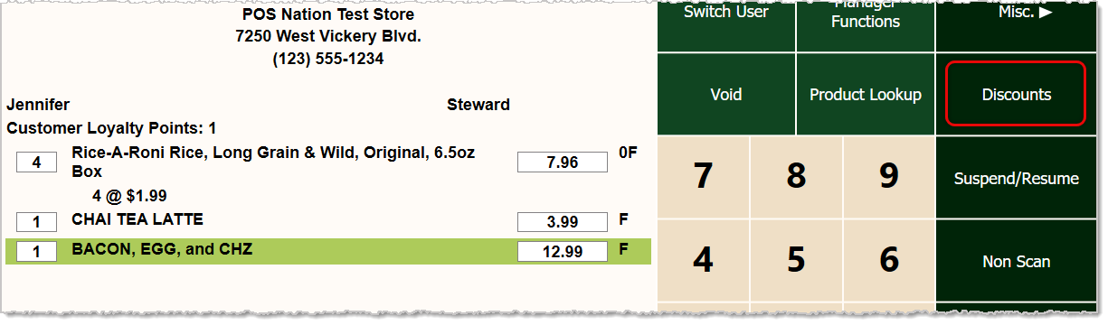 Image showing the Discount option for a line item in the Comcash POS.