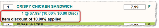 Image showing a line-item discount in the Markt POS Front End.