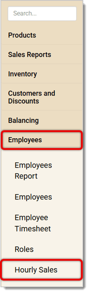 Image of the left-hand panel. Employees and Hourly Sales are highlighted.