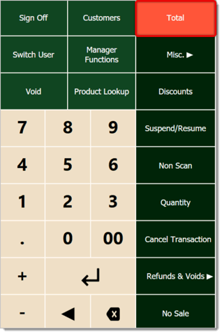 Image of the right-hand panel in the Front End. Total is highlighted.