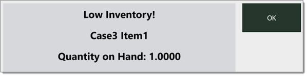 Image showing a low inventory alert on the system's front end.