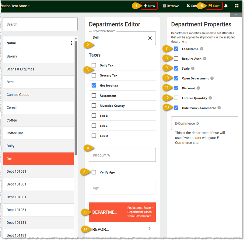 Image showing the Department creation steps in the POS Back End.
