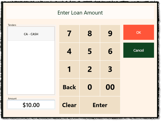 Image showing the Loan Amount window of the Markt POS Front End.