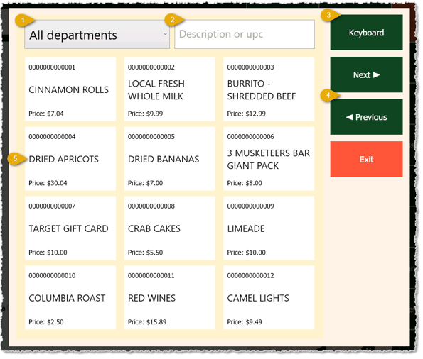 Image showing the product search of the manager functions in the Markt POS Front End.
