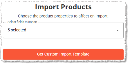 Image showing the download controls for a custom import products template in the Back End.