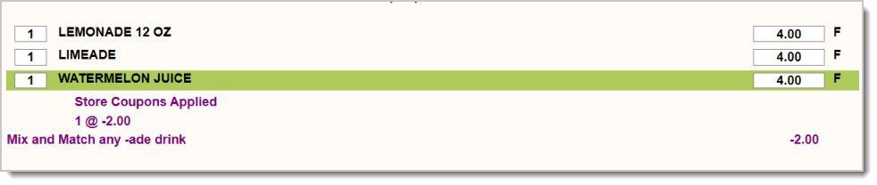 Image showing a Mix and Match coupon applied to a transaction.