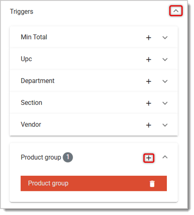 Image highlighting the Chevron and the Plus Sign in the Triggers menu.