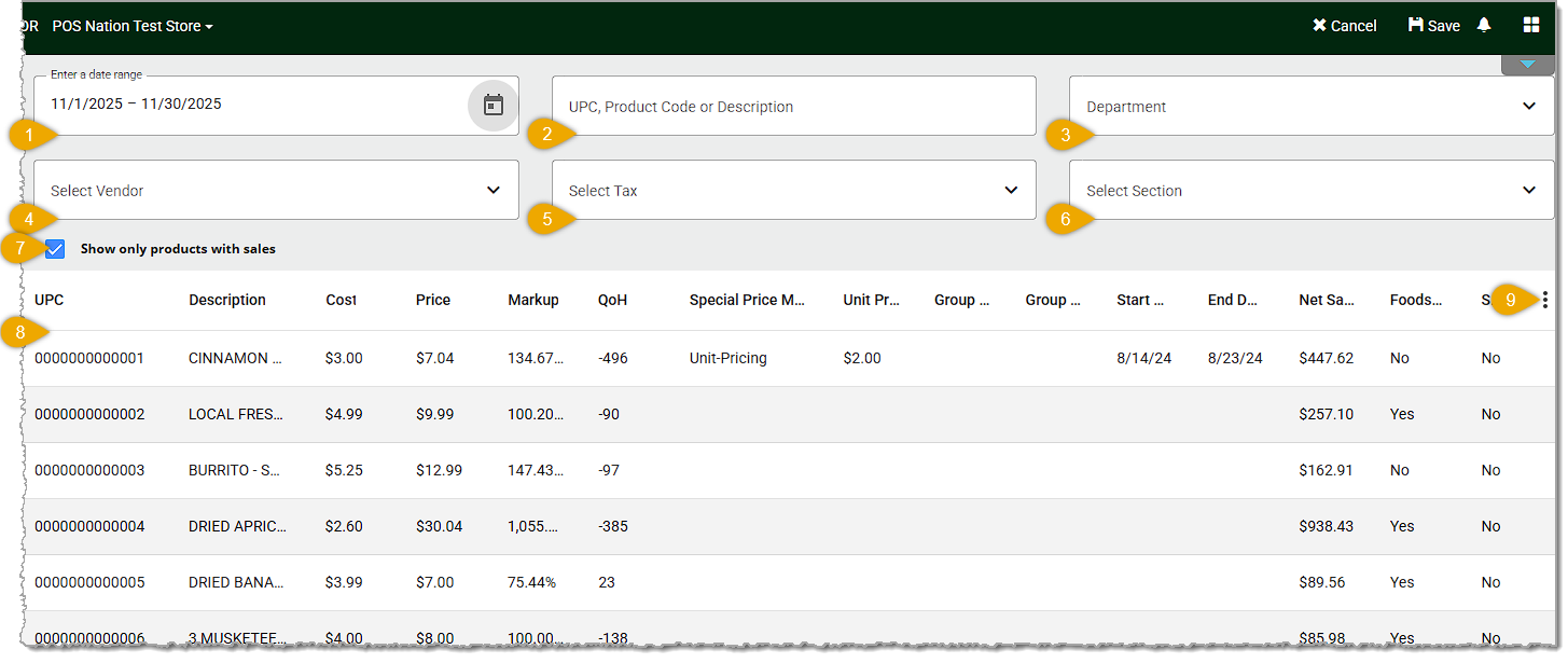 Image showing the mass product editor page of the Products menu in the Markt POS Back End.