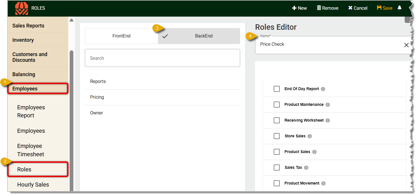 Image of steps highlighting how to create a Price Checker role in the Back End.