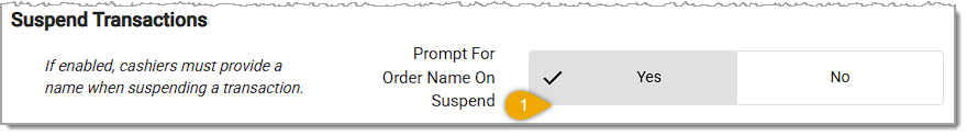Image showing the Suspend Transactions section of the POS Manager Checkstand Screen page in the Administration menu of the system's back end.