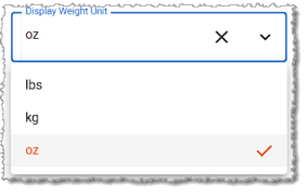 Image showing the weight unit options available in checkstand screen settings in the POS Manager area of the system's back end.