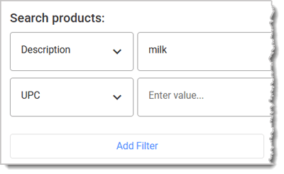 Image showing two filters on the Product Groups page of the system's Back End.