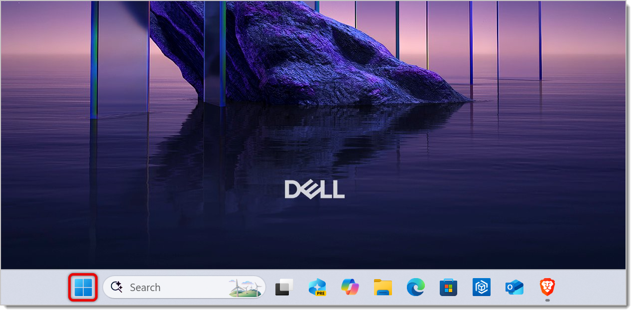 Image highlighting the Windows icon located on the taskbar.